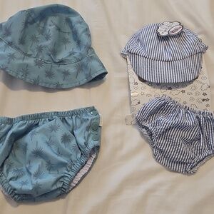 Blue and White Striped Baby Cap Bathing Suit Size 0-3 Months